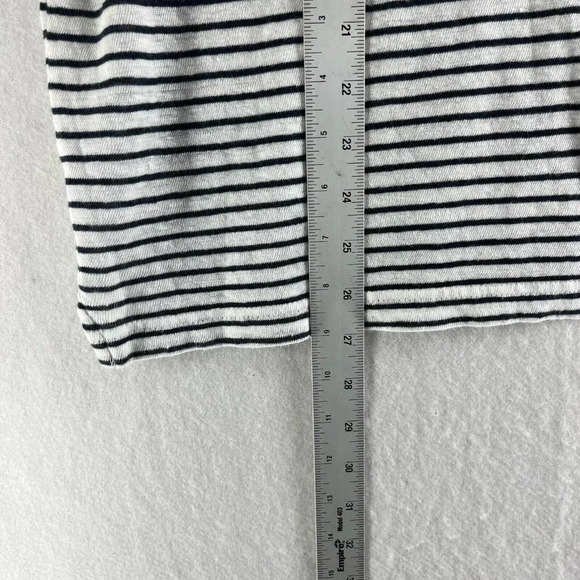 Nordstrom Linen Shirt Womens Large Black White Striped Round Neck Relaxed Fit - Picture 4 of 12